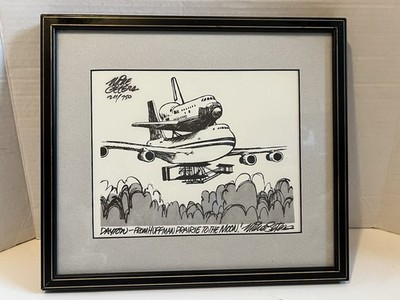 Framed Original Cartoon Strip Signed Mike Peters Numbered Space shuttle Flight