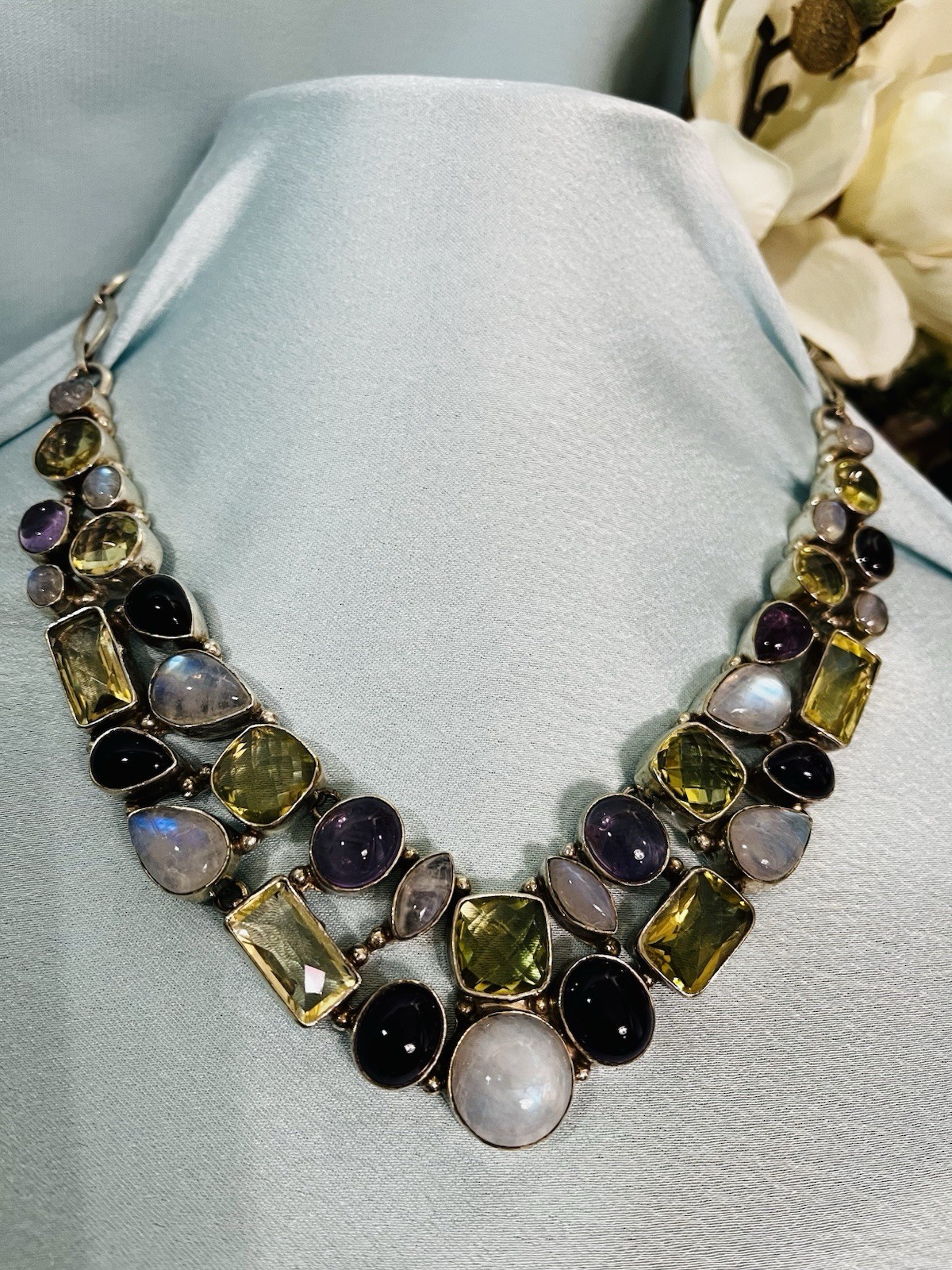 Sterling Silver Multi-gem Moonstone Tourmaline Am… - image 3