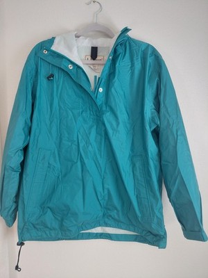 Vintage L.L Bean Nylon Goretex Teal Pullover Hoodie Rain Wind Outdoors Medium 