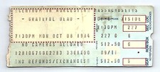 Grateful Dead Concert Ticket Stub October 8 1984 Rochester Massachusetts Grateful Dead Concert Ticket Stub October 8 1984 Rochester Massachusetts