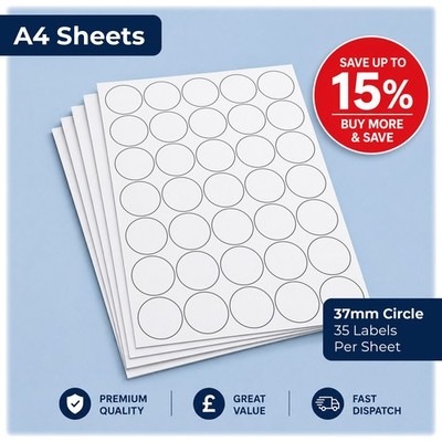 White Round Labels on A4 Sheets | Self Adhesive Sticky Circle Labels