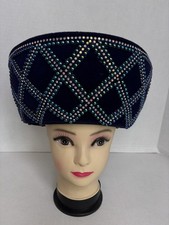 Vintage Jack McConnell Hat Blue Felt Liberty Rhinestones Halo Beads Structured