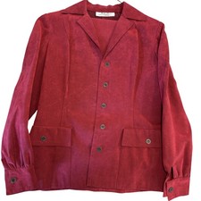 Vintage Mollie Parnis Ultra Suede Union Made Pencil Skirt Blazer Suit Cherry Red