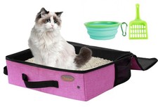 Portable Cat Travel Litter Box in Car, Collapsible Cat Litter Carrier with Li...
