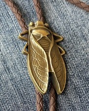 Bronze Cicada / Beetle Bolo Tie Brown leather Cord - Handmade  FREE SHIPPING