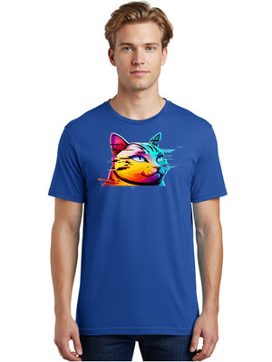 Glitch-Cat-1 Mens Graphic Tee, 100% Cotton, Casual Summer Wear