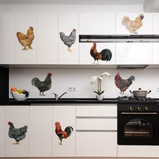 PLIGREAT 8 Pcs Roosters Hens Wall Stickers, Removable Vinyl Peel Rooster Hen