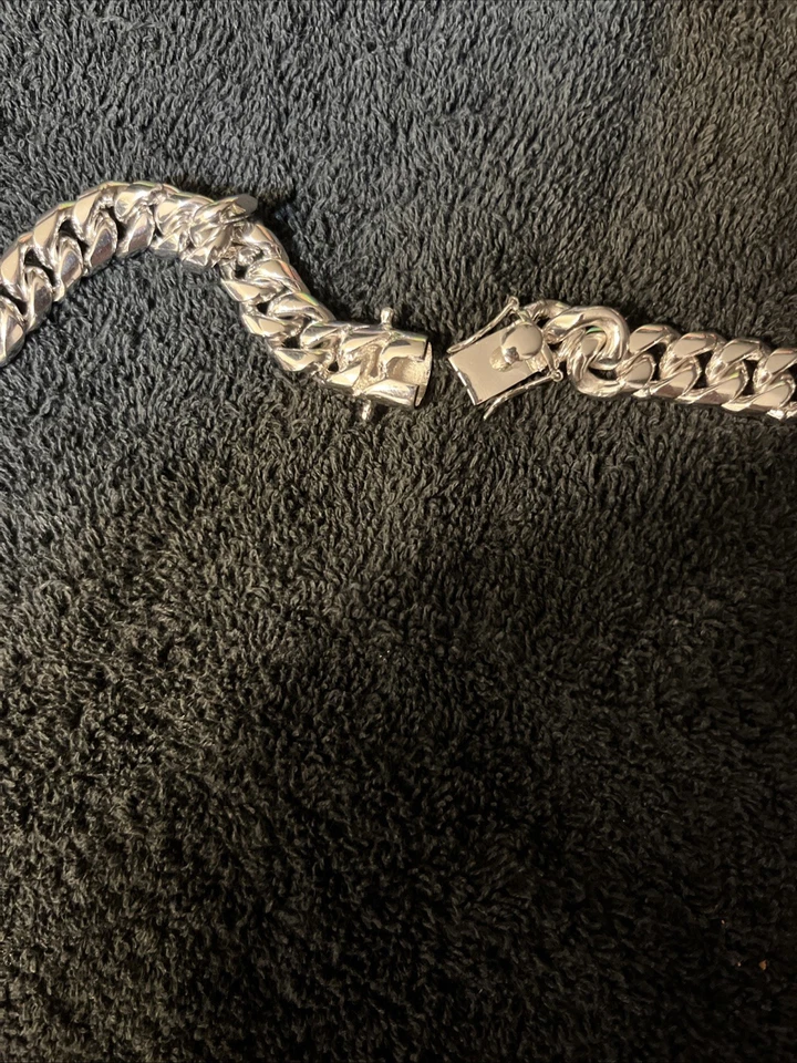 Collar de cadena de eslabones cubanos de plata de ley 925 maciza - 26 pulgadas 12 mm Foto 4 de 4