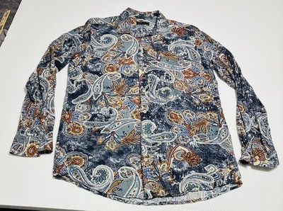 Piazza Italia Man Button Shirt Floral Print Long Sleeve Size Large Loose Fit