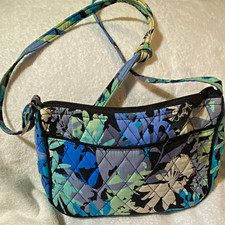 Vera Bradley Quilted Floral Crossbody Bag Blue Green Zip Adjustable Strap