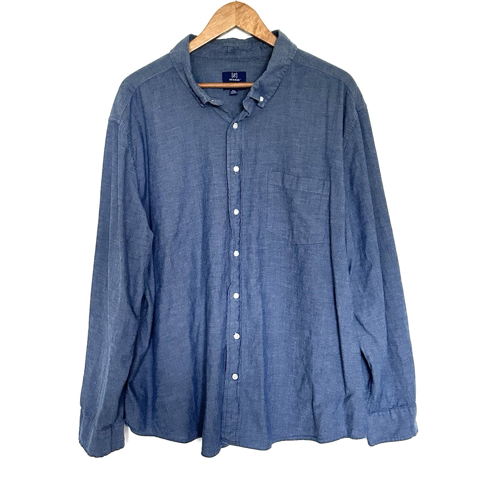 George Shirt Men’s 3XL Blue Button Down Long Sleeve Pockets Collared Top