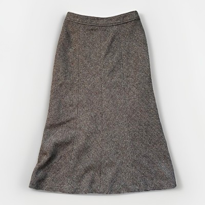 VTG Brown Herringbone Wool Blend Midi Skirt Flared Hem Cozy XS Academia Office