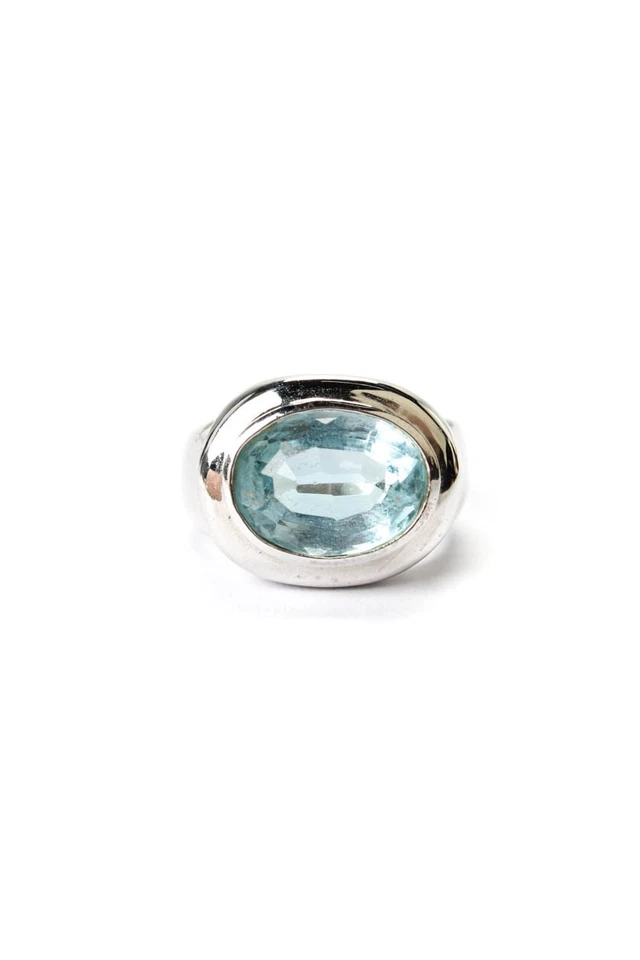 Anel de coquetel feminino designer ouro branco 14K topázio azul tamanho 6,75 10,9 g - Imagem 2 de 4