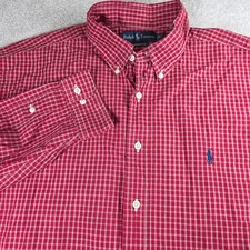 Ralph Lauren Dress Shirt Mens 17 34/35 Red Plaid Cotton Yarmouth Pony Logo