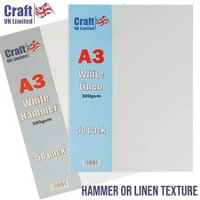 Craft UK White A3 Card - 50 Sheets, Hammered / Linen Texture, 300gsm UK Made