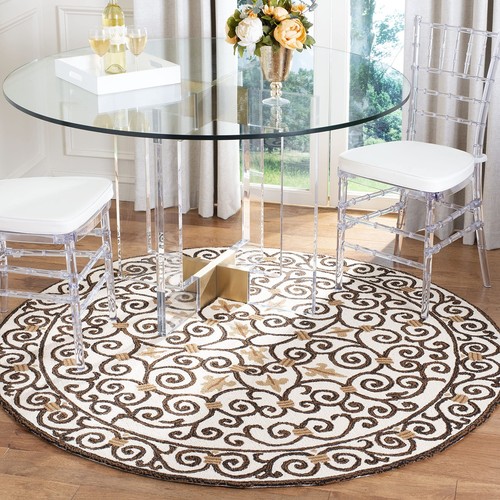 SAFAVIEH Chelsea Collection Area Rug - 4' Round Ivory & Dark Brown Hand-Hooke...