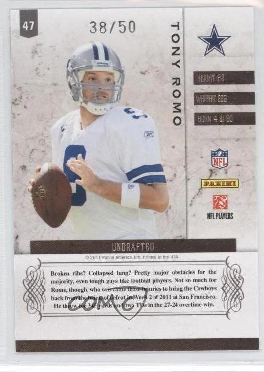 2011 Panini Plates & Patches Infinity Gold /50 Tony Romo #47 - Image 2 of 2