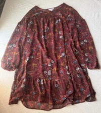 Time And Tru Burgundy Floral Ruffle Balloon Sleeve Knee Length Dress M
