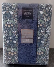 NEW William Morris 100% Cotton Queen Duvet Cover 3pc Set Flower Pot China Blue