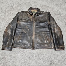 Vintage Eddie Bauer Brown Distressed Leather Bomber Jacket Mens Size Large Baggy