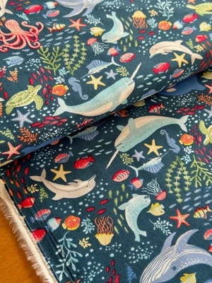 Makower DEEP BLUE SEA Stoff Patchwork Unterwasserwelt Meer Kinderstoff Baumwolle