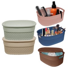 [Set of 3] 4 LITRES Plastic Storage Basket with Lid Tidy Organiser