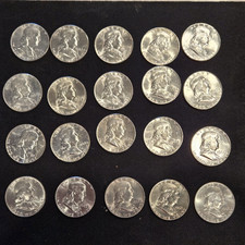 90% Franklin SILVER Half Dollars 20 coins lot / $10 Face Value BU