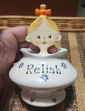 Vintage 1950's Holt Howard Style Pixieware Relish Jar Lipper Mann As Is