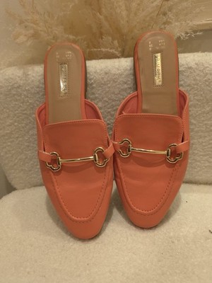 Primark rosa Pantoletten Halbschuhe Damen UK 6 gold Horsebit Slipper flache Schuhe
