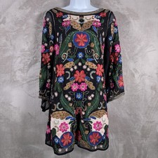 Alice + Olivia Eleonora Dress Womens Size XS Black Floral Embroidery Georgette