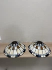 TWO VINTAGE TIFFANY STYLE STAINED GLASS LAMP SHADE IRIDESCENT ART GLASS 12”