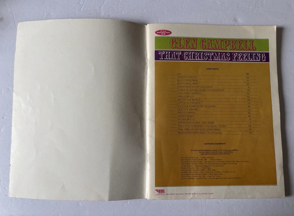 Cancionero ilustrado GLEN CAMPBELL That Christmas Feeling 1968 primera edición Foto 2 de 4