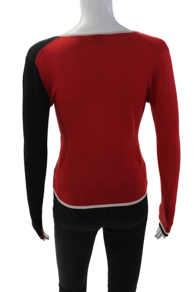 Paul Smith Womens Color Block Long Sleeve V-Neck Pullover Sweater Red Size XS - Image 3 of 4