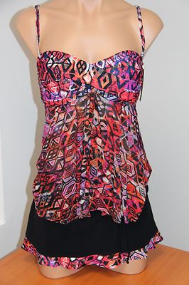 Profile by Gottex Swimsuit Tankini Bikini 2pc set Sz 6 Skirt Multi PNK Bandeau