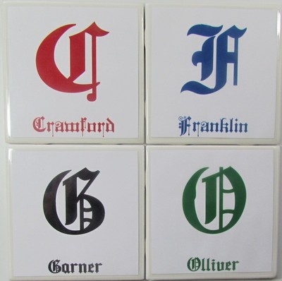 Tile Coaster Set - Initials - Set of 4 - (Buy Any 2 Sets - Get 1 Set Free) -A