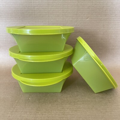 Tupperware Stackable Bowls Set of 4 Square Bottom Green #5537, Seals #5538