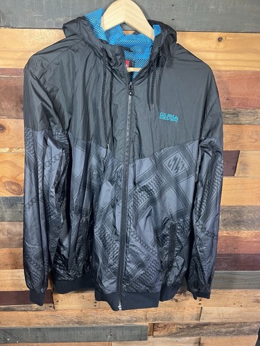 Retro Quiksilver Tribal Thema Schwarz Windbreaker Jacke Mantel Hoodie Gr. XL
