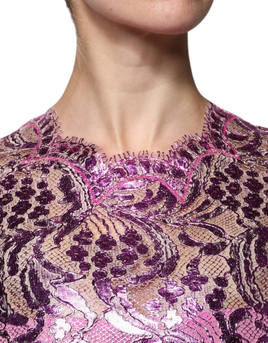 DOLCE & GABBANA Dress Metallic Fuchsia Floral Sheath Mini DOLCE & GABBANA Dress Metallic Fuchsia Floral Sheath Mini