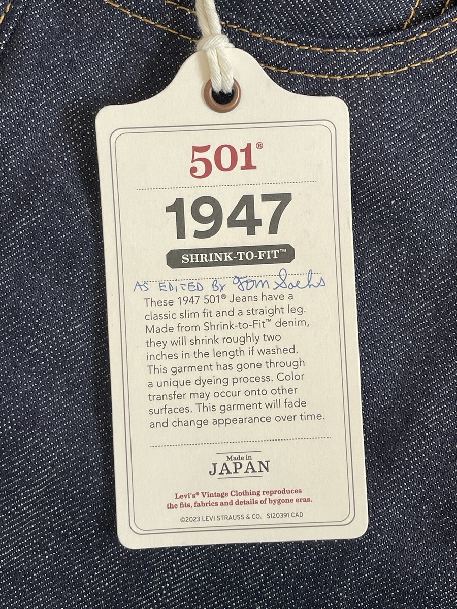 Levi's 1947 501XX Tom Sachs Vintage Selvedge Jeans 'Blue' (size us