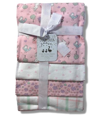 RECEIVING X4 - DUCK DUCK GIRLS 243 - BIRD TREE PINK- BLANKETS COTTON 4 PACK BABY