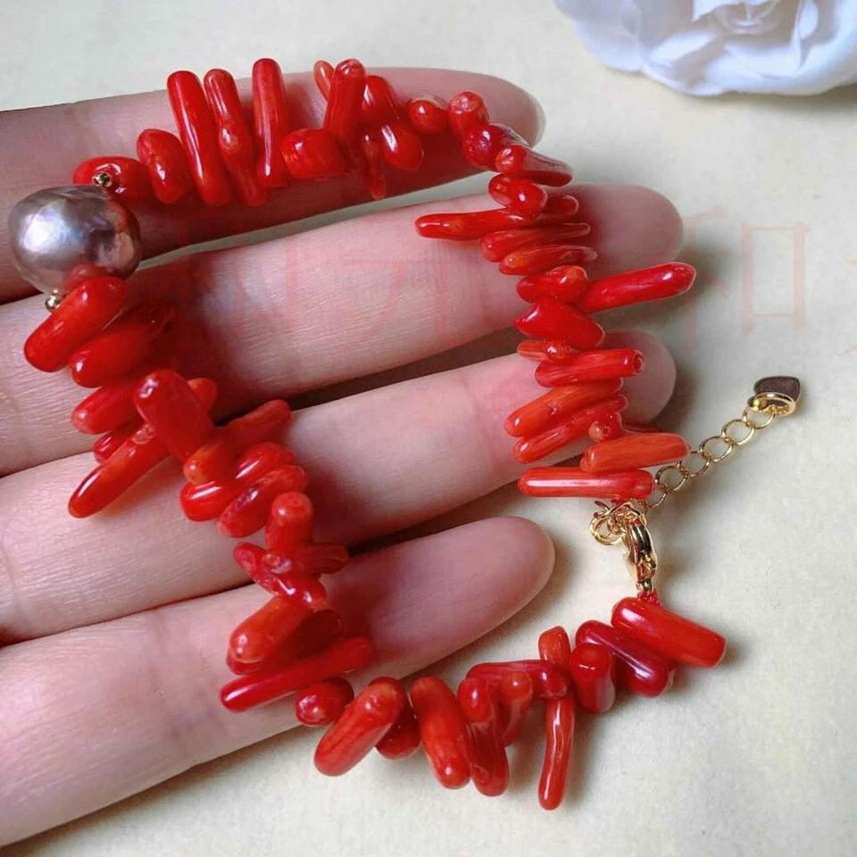 Moda Natural Blanco Redondo Perla Rojo Coral Oro Pulsera Regalo Espiritualidad Foto 2 de 4