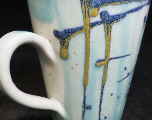 Studio Pottery Large Stoneware Mug or Cup with Sky Blue Glaze