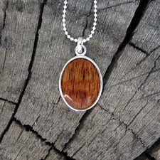 Hawaii Jewelry Koa Wood Oval Scroll Silver Rhodium Plated Brass Pendant BRP1083