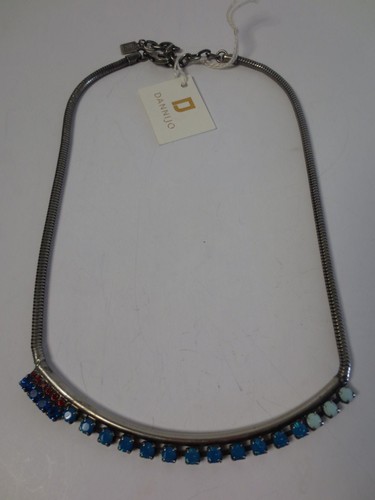 Collar Dannijo Mujer Traina Cristal Latón NUEVO CON ETIQUETAS $795 Azul ROJO BLANCO - Imagen 6 de 8