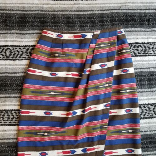 Vtg USA Susan Bristol Sz XS Long Maxi Straight Wraparound Skirt Southwest Aztec - Picture 2 of 12
