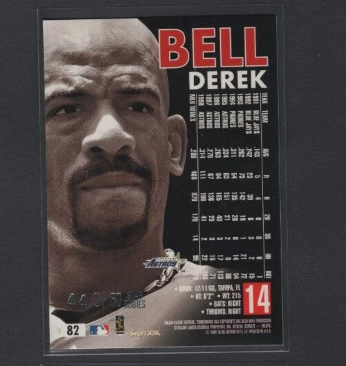1999 SKYBOX PREMIUM STAR RUBIES PARALLEL #82 DEREK BELL ASTROS RARE SP #44/50 - Image 2 of 2
