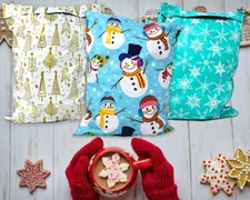 NEW 10x13 Fall, Christmas, Snowmen, Teal Snowflakes, Trees Poly Shipping Mailers