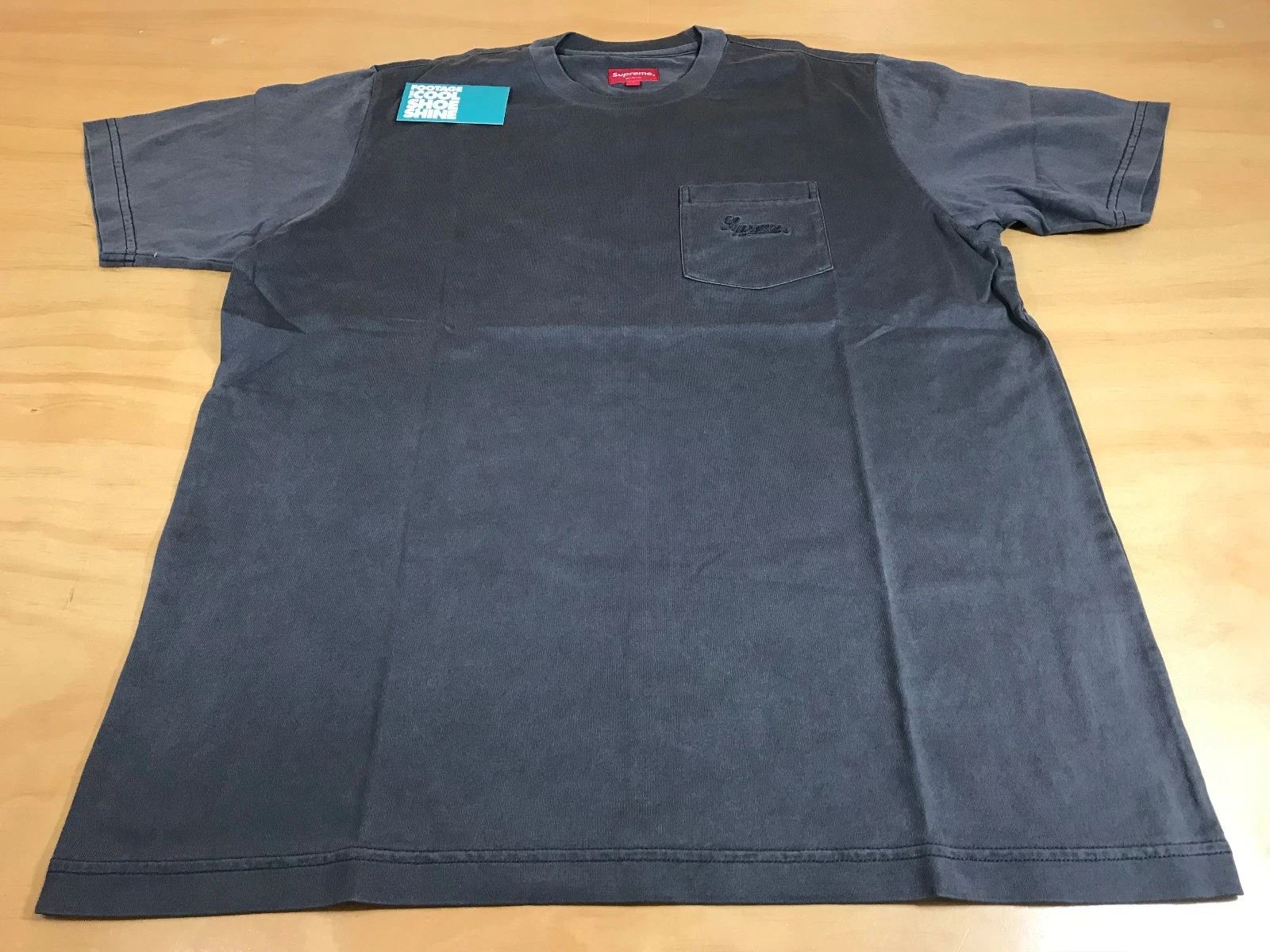 LOGO SUPREME OVERDYED SCRIPT T SHIRT POCHE MANCHES COURTES SS 18 FADED NOIR L NEUF