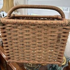 Vintage Large Bamboo And Rattan Wicker Magazine Rack Or Album Holder/storage