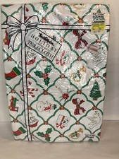 Christmas Tablecloth Flannel Back Vinyl Square 52x52 Mistletoe Retro Snowmen